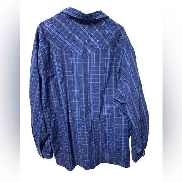 Wrangler Western Men’s 4XL Navy Checkered Button Up - Picture 2 of 3